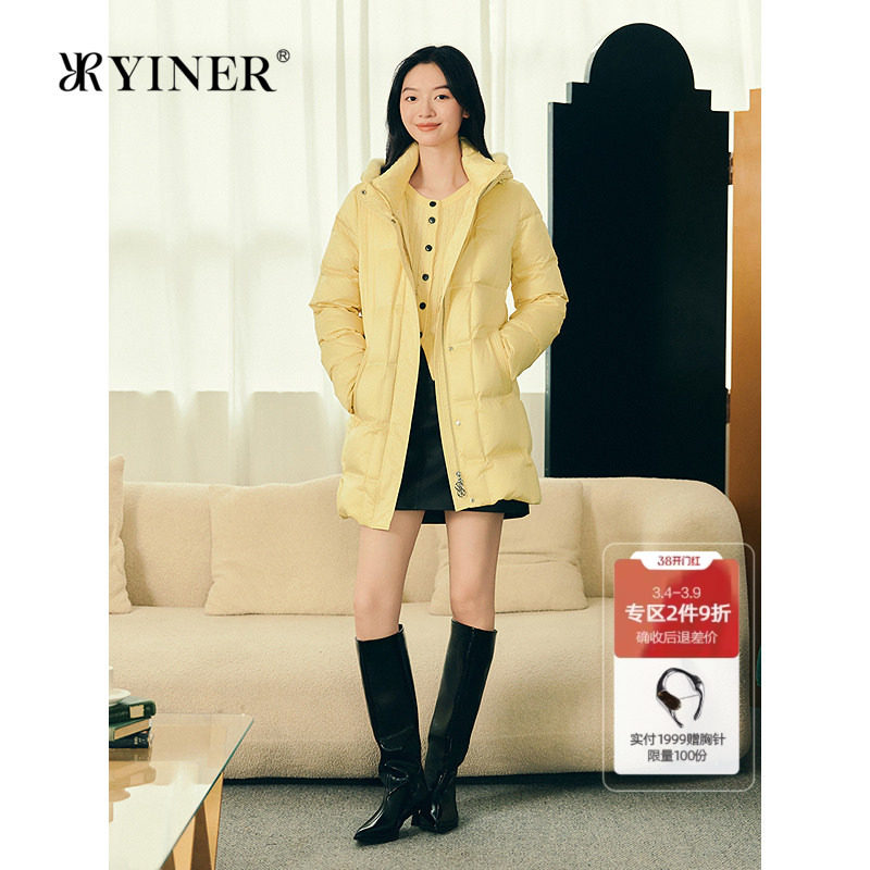 YINER音儿专选2025冬季新款泡芙云朵零压水貂毛饰连帽面包羽绒服