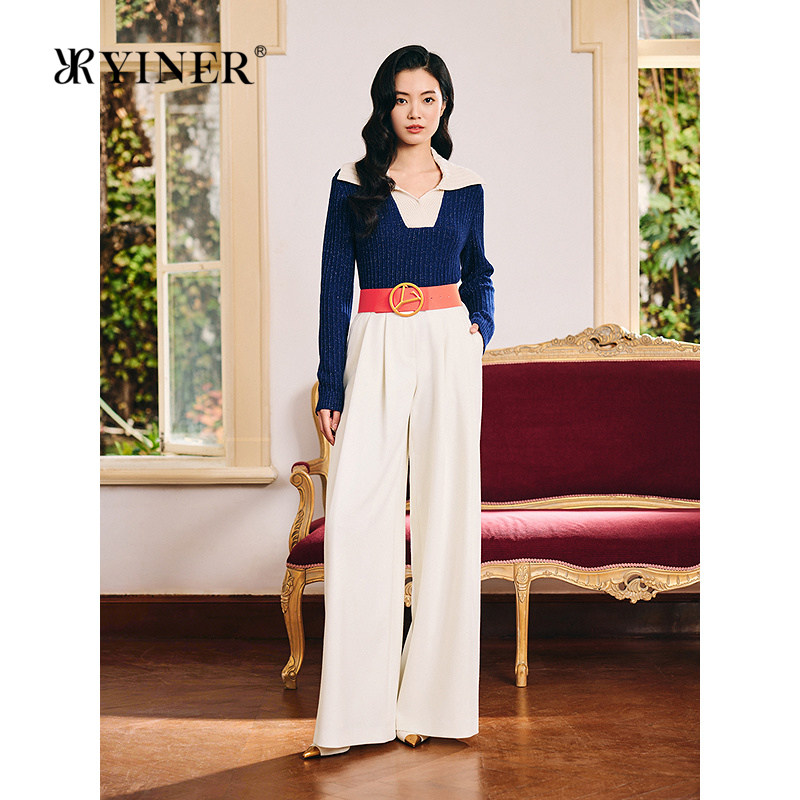 【1996系列】YINER音儿2026春季新款撞色翻领羊毛羊绒混