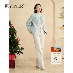 静奢风美羊卷肌理H型圆领短款 法式 外套 新款 YINER音儿专选2025冬季