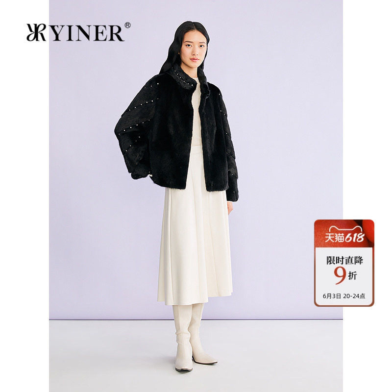 YINER音儿专选2026春季新款法式短款立领整貂母貂水貂毛皮草外套