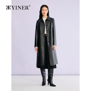 翻领中长款 YINER音儿专选2026春季 时尚 法式 真皮皮衣夹克外套 新款