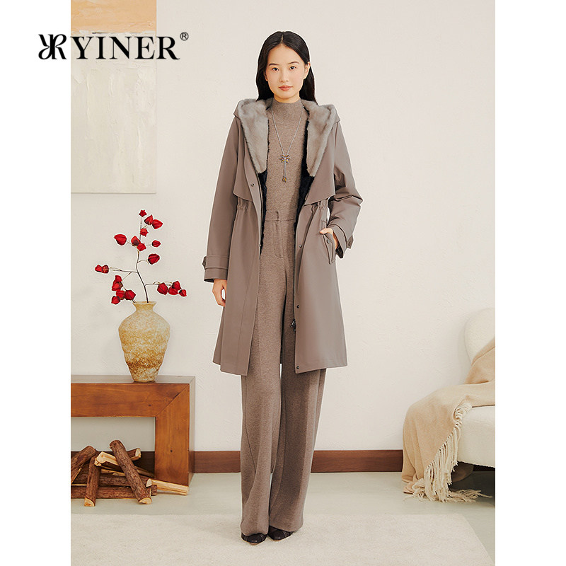 YINER音儿专选女装冬季可拆卸内胆水貂毛内里连帽尼克服皮草