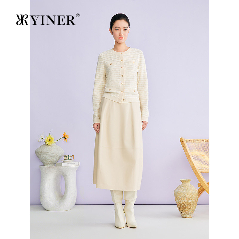 YINER音儿2026春季新款小香风亮丝澳洲美丽诺羊毛混纺针织开