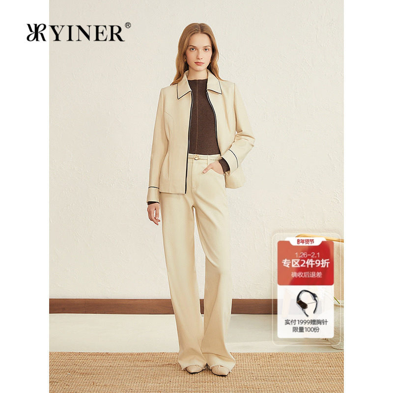 YINER音儿专选2025秋季新款法式撞色领边拉链绵羊真皮皮衣夹