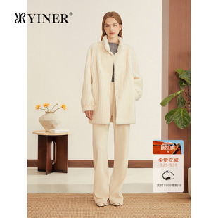 H型小立领仿水貂环保皮草外套 中长款 YINER音儿专选2025秋季 新款