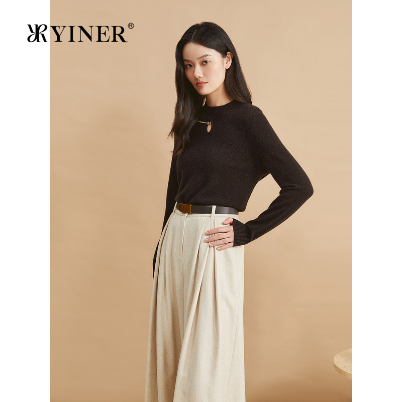 YINER音儿女装冬季美丽诺羊毛羊绒混纺半高领针织衫