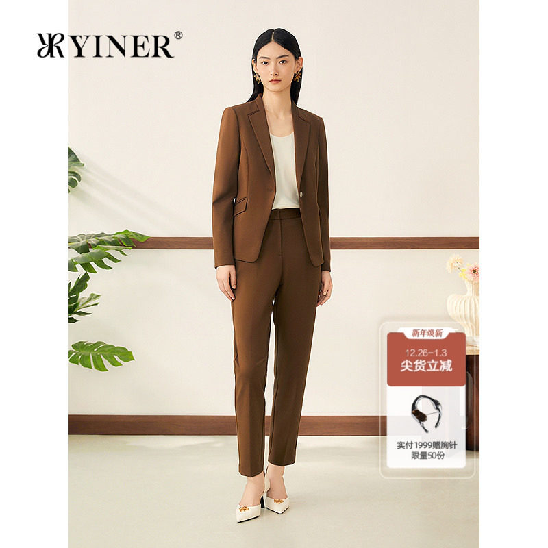 YINER音儿2025秋季新款法式针织羊毛混纺通勤小脚裤高腰休闲