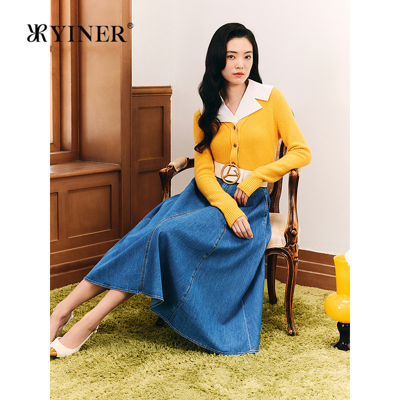 【1996系列】YINER音儿2026春季新款撞色翻领羊毛羊绒混纺针织衫,女装/女士精品,毛针织衫,淘宝优惠券,粉丝福利购,淘宝优惠卷