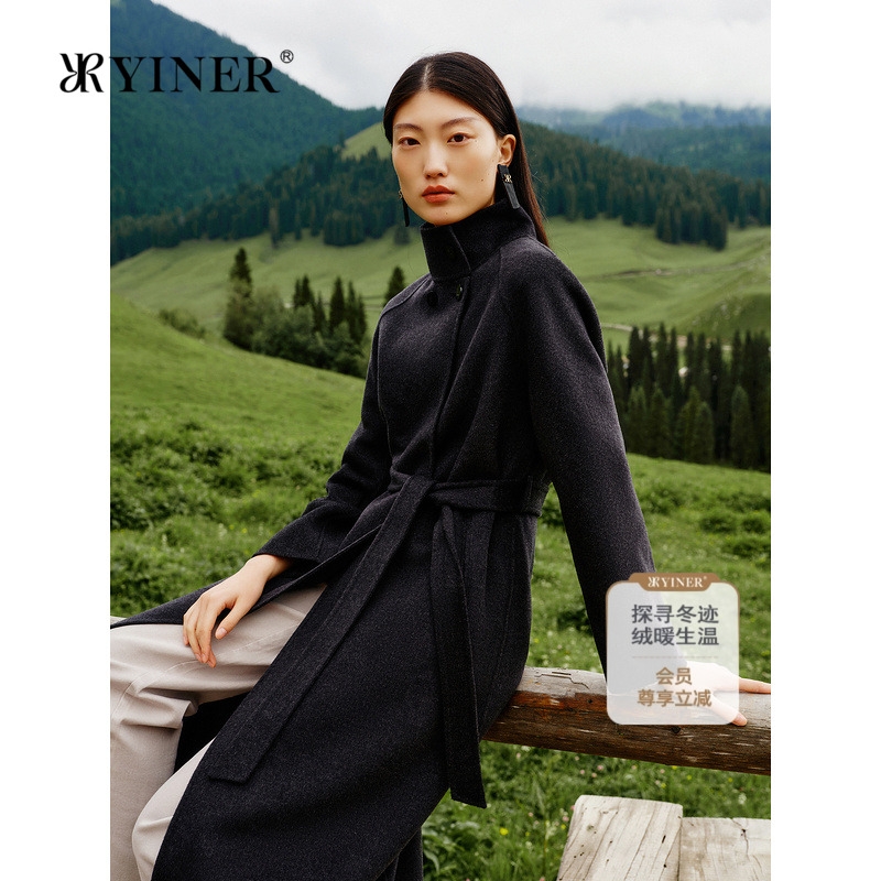 【100山羊绒】YINER音儿冬季两穿领双面毛呢大衣外套
