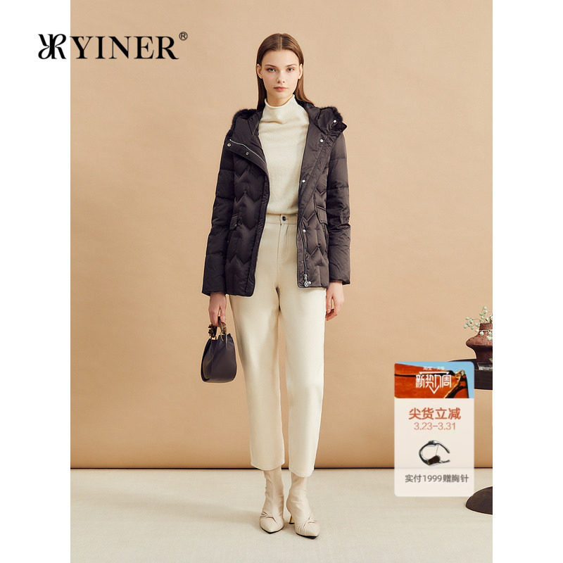 【聚暖白鹅绒】YINER音儿冬季美拉德水貂毛领蓬松羽绒服