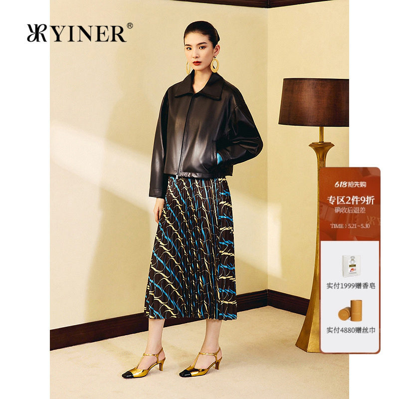 YINER音儿女装秋季1996系列哑光绵羊真皮蝙蝠袖皮衣夹克