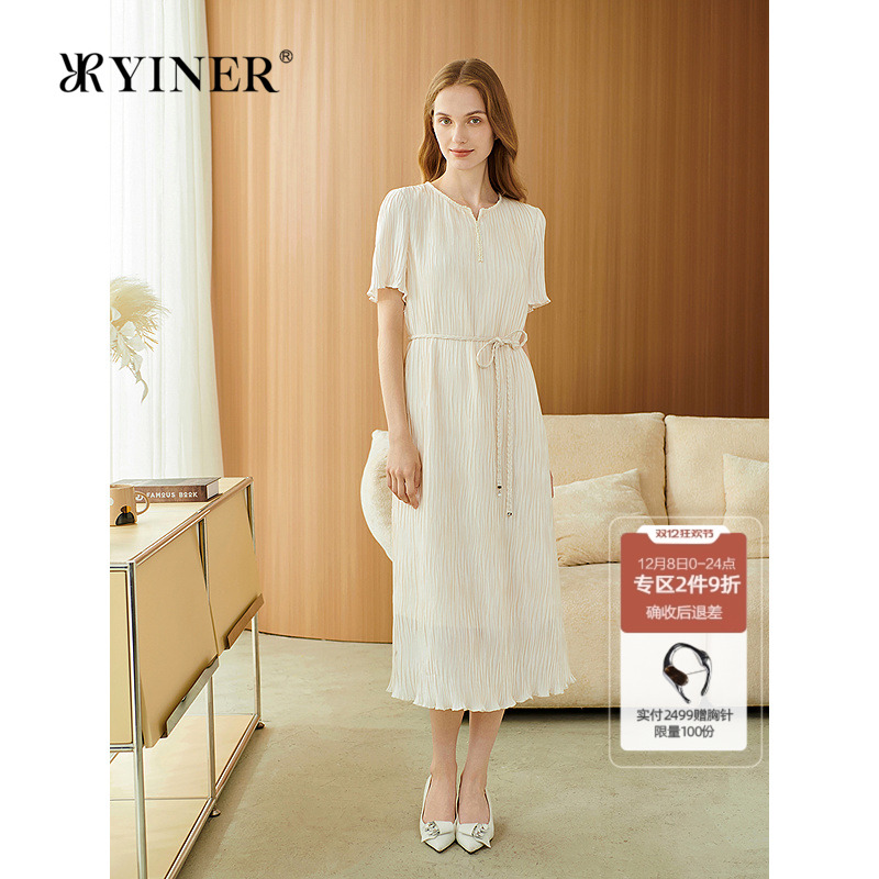 【雅致小黑裙】YINER音儿专选2025秋季新款雅丹褶艺木耳边连衣裙