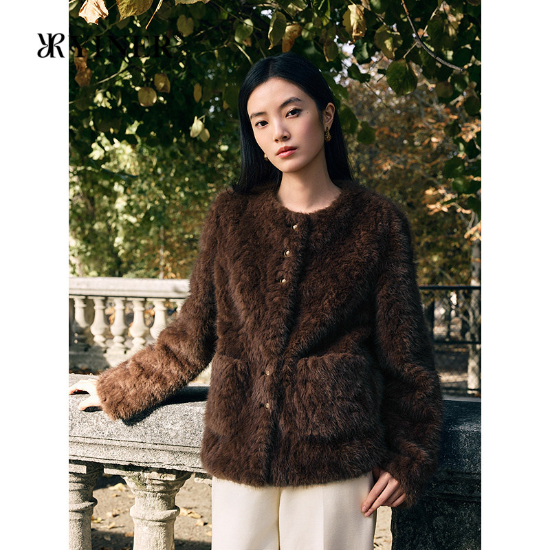 YINER音儿专选2025冬季新款法式优雅利落H型圆领环保皮草短