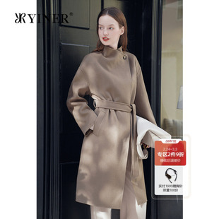 YINER音儿专选女装冬季法式可翻可立领羊毛羊绒混纺双面呢大衣