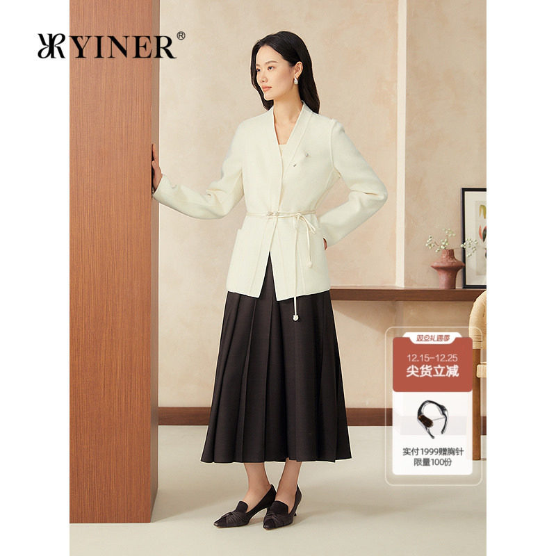 【美丽诺羊毛+山羊绒】YINER音儿2025春季新款新中式V领短