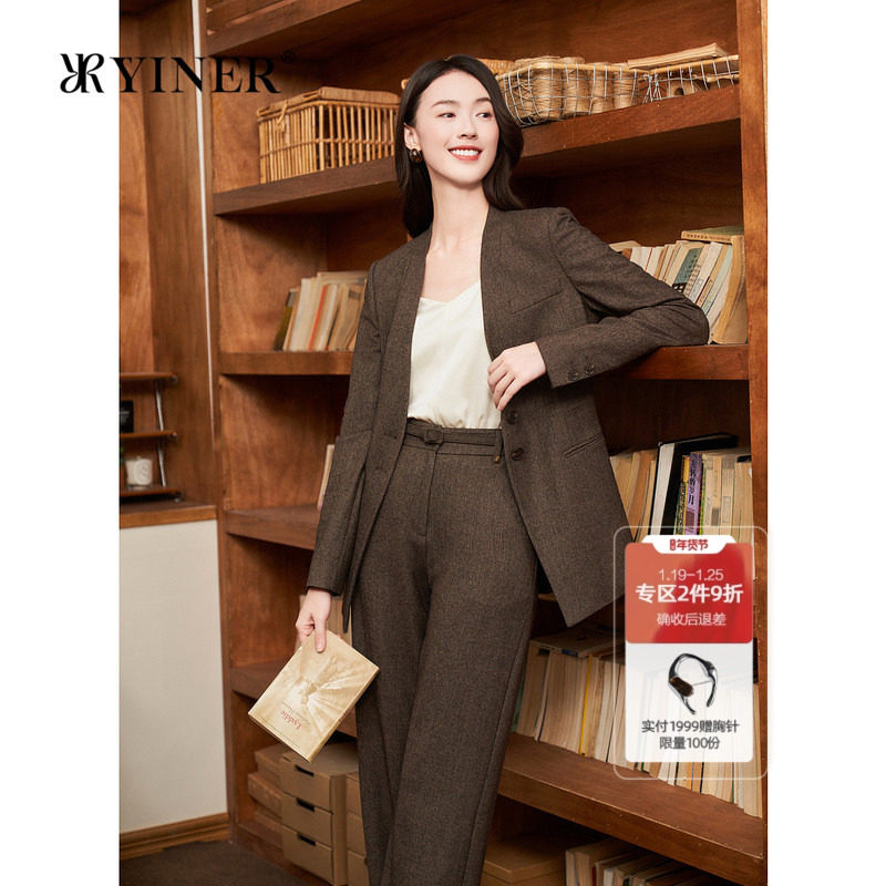 YINER音儿女装冬季法式收腰人字纹美丽诺羊毛混纺西装短外套,女装/女士精品,短外套,淘宝优惠券,粉丝福利购,淘宝优惠卷