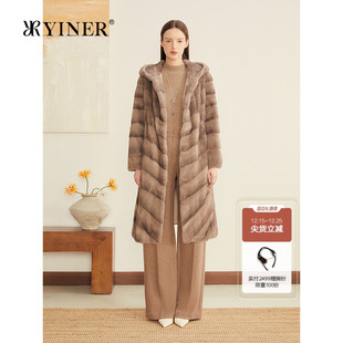 横纹母貂整貂连帽水貂毛皮草外套 长款 YINER音儿专选2025冬季 新款