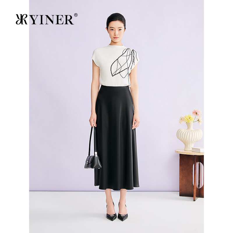 YINER音儿专选2026夏季新款时尚优雅立领重工珠片刺绣针织衫