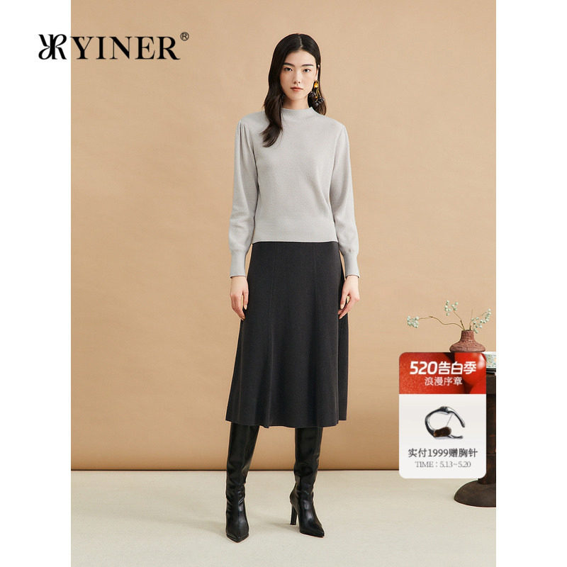 YINER音儿女装冬季法式羊毛羊绒混纺亮丝针织衫