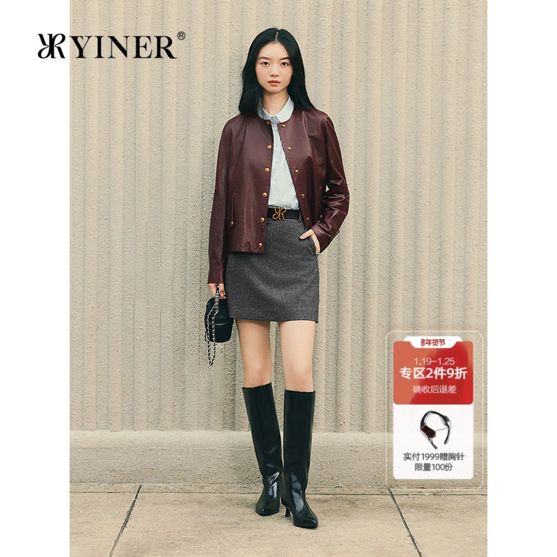 YINER音儿专选2025秋季新款法式复古油蜡皮工艺绵羊真皮皮衣夹克,女装/女士精品,皮衣,淘宝优惠券,粉丝福利购,淘宝优惠卷