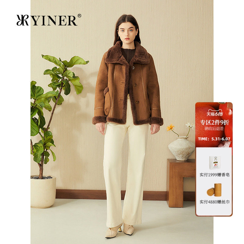 YINER音儿专选女装春季法式正反两面穿环保羊毛皮草短外套