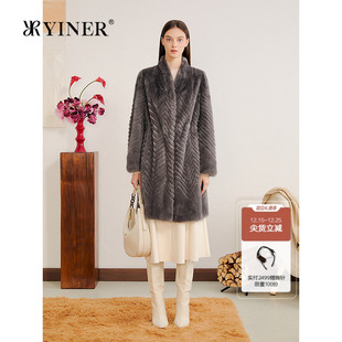 皮草 丹麦进口水貂割条拼接贴脖领长款 YINER音儿专选2025冬季 新款
