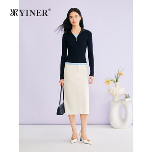 假两件撞色前拉链羊毛桑蚕丝针织衫 YINER音儿专选2026春季 新款