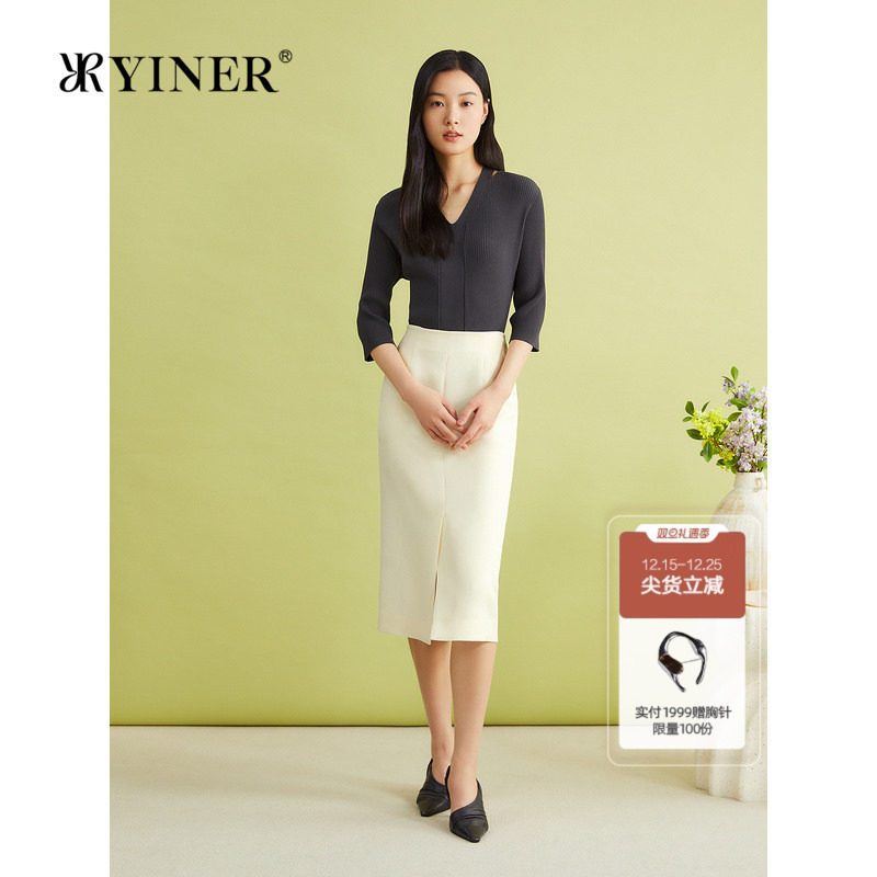 【真丝系列】YINER音儿女装春季镂空V领桑蚕丝毛针织衫