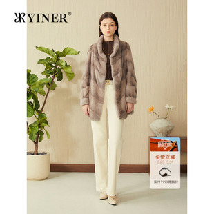 水貂毛皮母貂立领真皮皮草 中长款 YINER音儿专选女装 春季