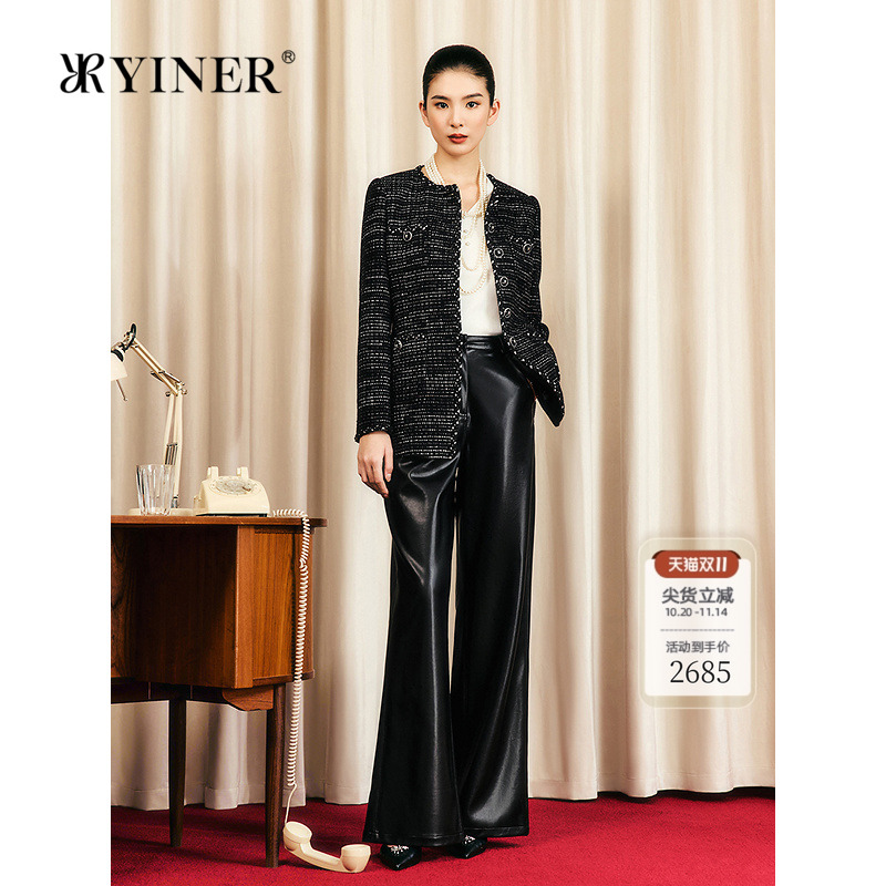 【1996系列】YINER音儿2025秋季新款小香风亮丝花纱单排扣短外套