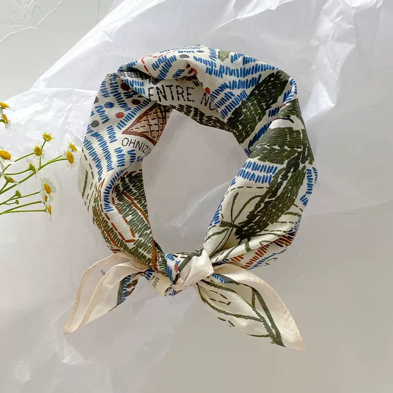 新款纯棉日系小方巾复古风艺术感旅游配饰造型围巾发带丝巾女