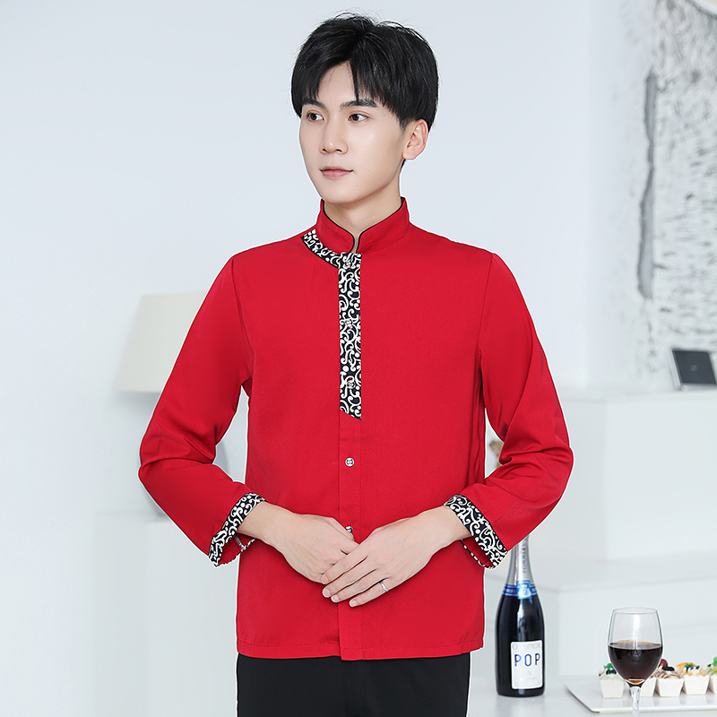 门禁黑花长袖服务员工作服男款H05-门禁黑花长袖男厨师服大堂经理