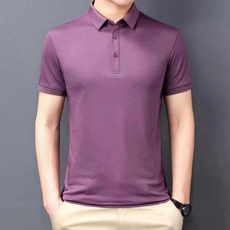 LV5577夏季男士短袖t恤桑蚕丝polo领半袖中年休闲男体恤