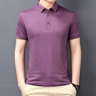 LV5577夏季男士短袖t恤桑蚕丝polo领半袖中年休闲男体恤