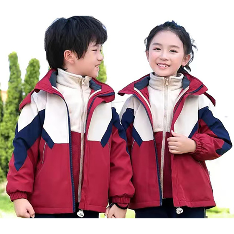213 AUTUMN AND WINTER NEW PRIMARY AND SECONDARY SCHOOL UNIFORMS SPLICED CHILDRENS WARM AND WINDPROOF THREE-IN-ONE JACKET GREEN TWO-PIECE SUIT