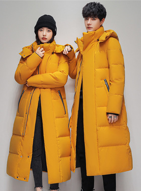 2022新款男女情侣羽绒服男长款过膝韩版学生冬季大衣外套工服6577