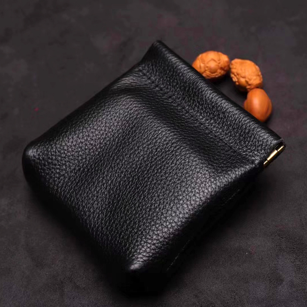 头层牛皮文玩袋盘珠袋佛珠核桃袋星月手串收纳包挂件首饰高档黑色