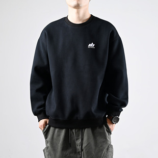 重磅宽松休闲新款 加绒2025秋冬季 套头无帽圆领上衣 卫衣男女款 XGI