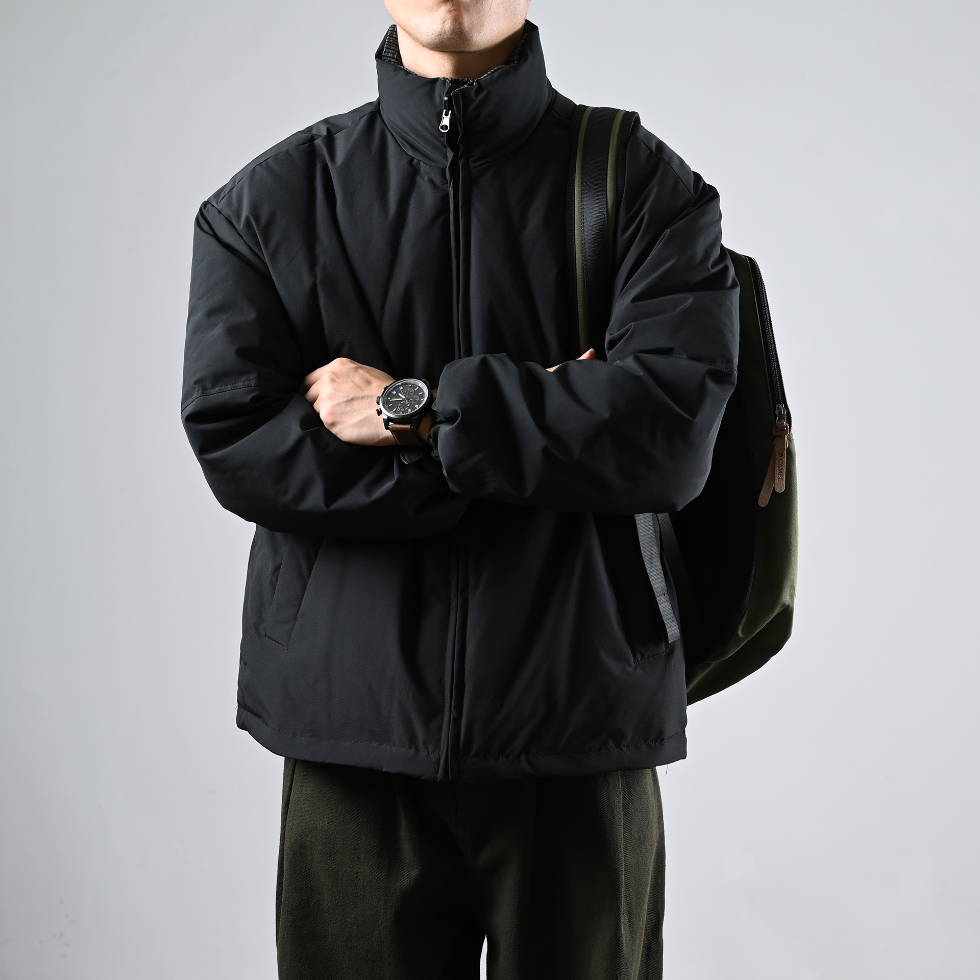 双面穿立领羽绒服男短款