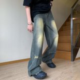 2025新款复古破洞牛仔裤男嘻哈hiphop宽松直筒长裤NZ19559，男装牛仔裤，星座1108-1