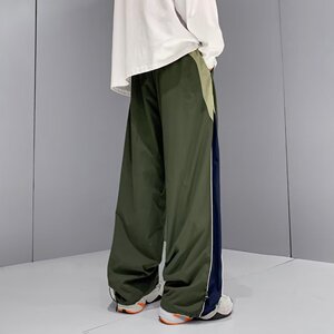 2025春夏美式拼接条纹运动裤男女直筒阔腿宽松休闲裤 K21 P45图片
