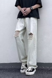 2025夏季新款男士破洞牛仔裤休闲宽松直筒牛仔长裤K2223P40，男装牛仔裤，星座1108-1
