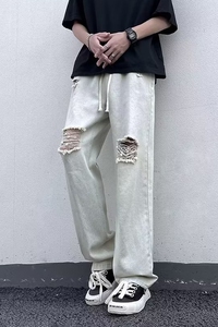 2025夏季新款男士破洞牛仔裤休闲宽松直筒牛仔长裤 K2223 P40图片