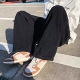 港风2025春新款简约男宽松直筒阔腿裤灯芯绒裤子长裤K532P30，男装休闲裤，星座1108-1