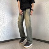 2025夏季新款男士牛仔裤直筒猫抓磨破休闲牛仔长裤K729P45，男装牛仔裤，星座1108-1