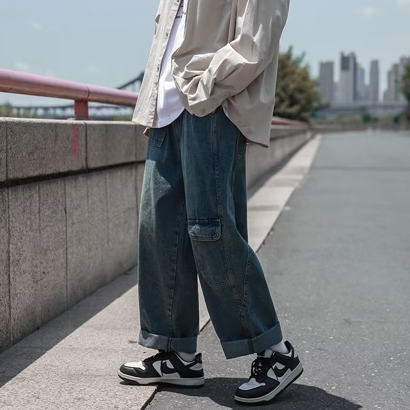 2025春季宽松阔腿灯笼裤日系复古直筒休闲水洗牛仔裤男K3121P50,男装牛仔裤,星座1108-1