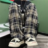 2025秋冬复古黑色休闲直筒裤显瘦窄版阔腿裤毛呢格子裤K475P40，男装休闲裤，星座1108-1