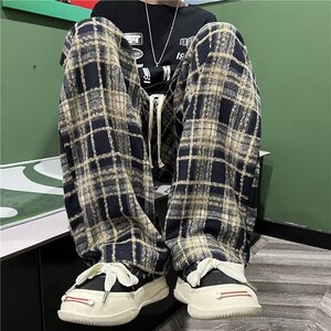 2025秋冬复古黑色休闲直筒裤显瘦窄版阔腿裤毛呢格子裤 K475 P40图片