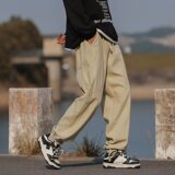 2023纯色复古工装裤男直筒宽松ins抽绳大码阔腿九分裤潮K911P42，男装工装外套，星座1108-1