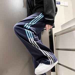 2025新款三条杠裤子男条纹运动卫裤宽松直筒长裤休闲裤 K109 P30图片